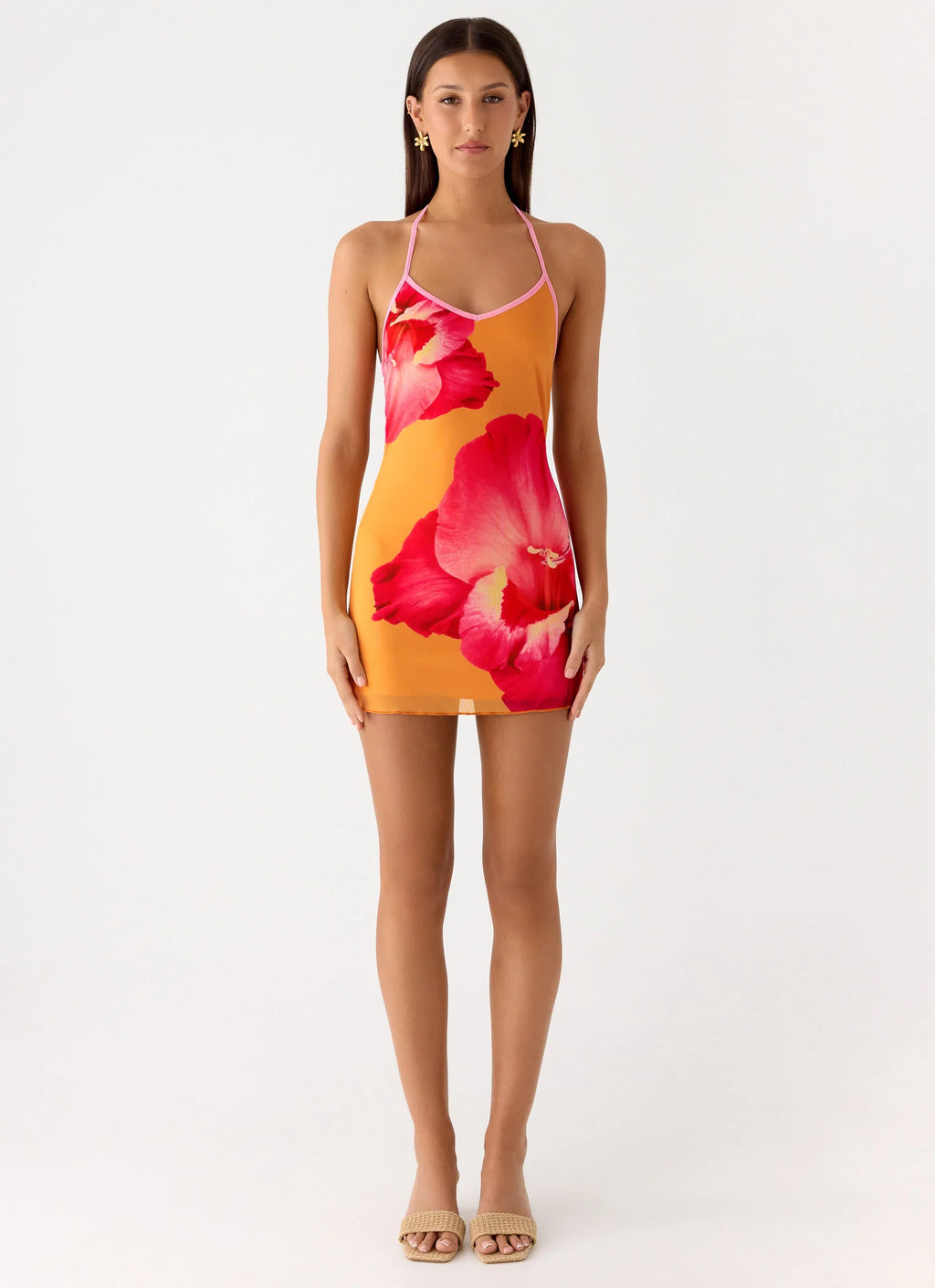 Yura Mini Dress - Orange Floral Spritz