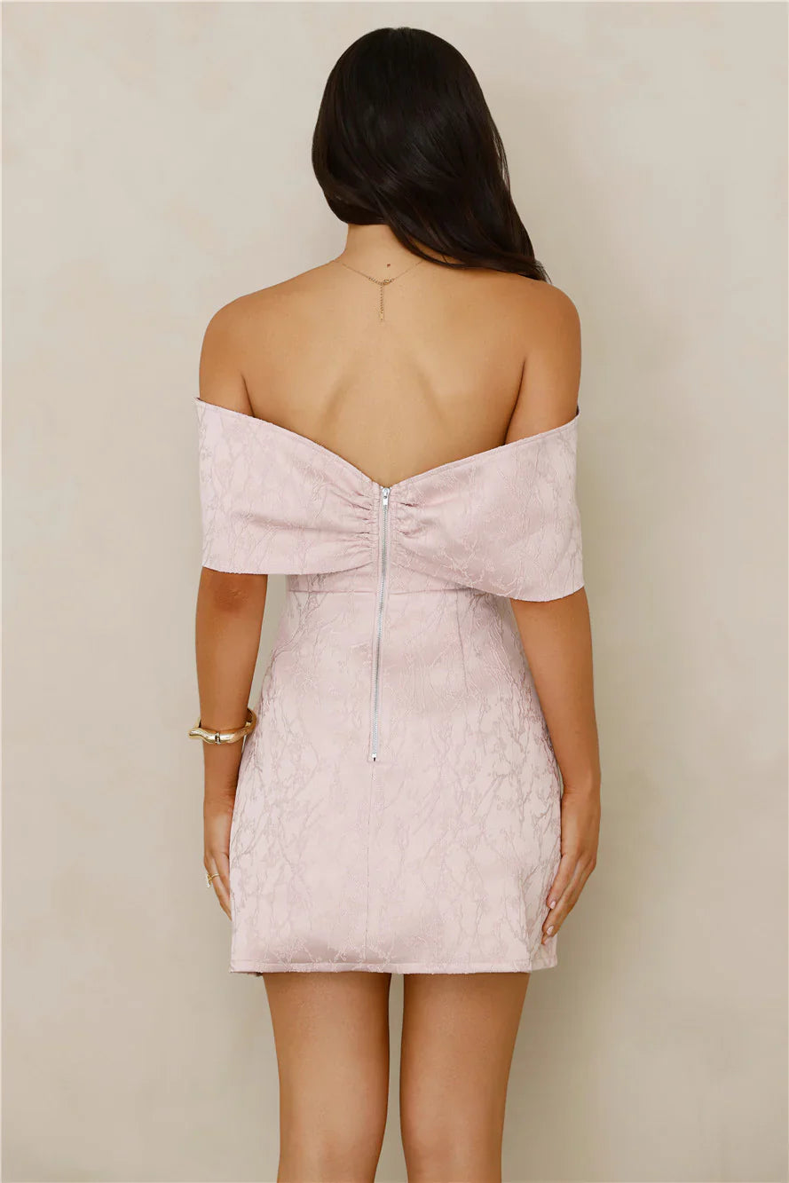 Slaying Softly Off Shoulder Mini Dress Pink