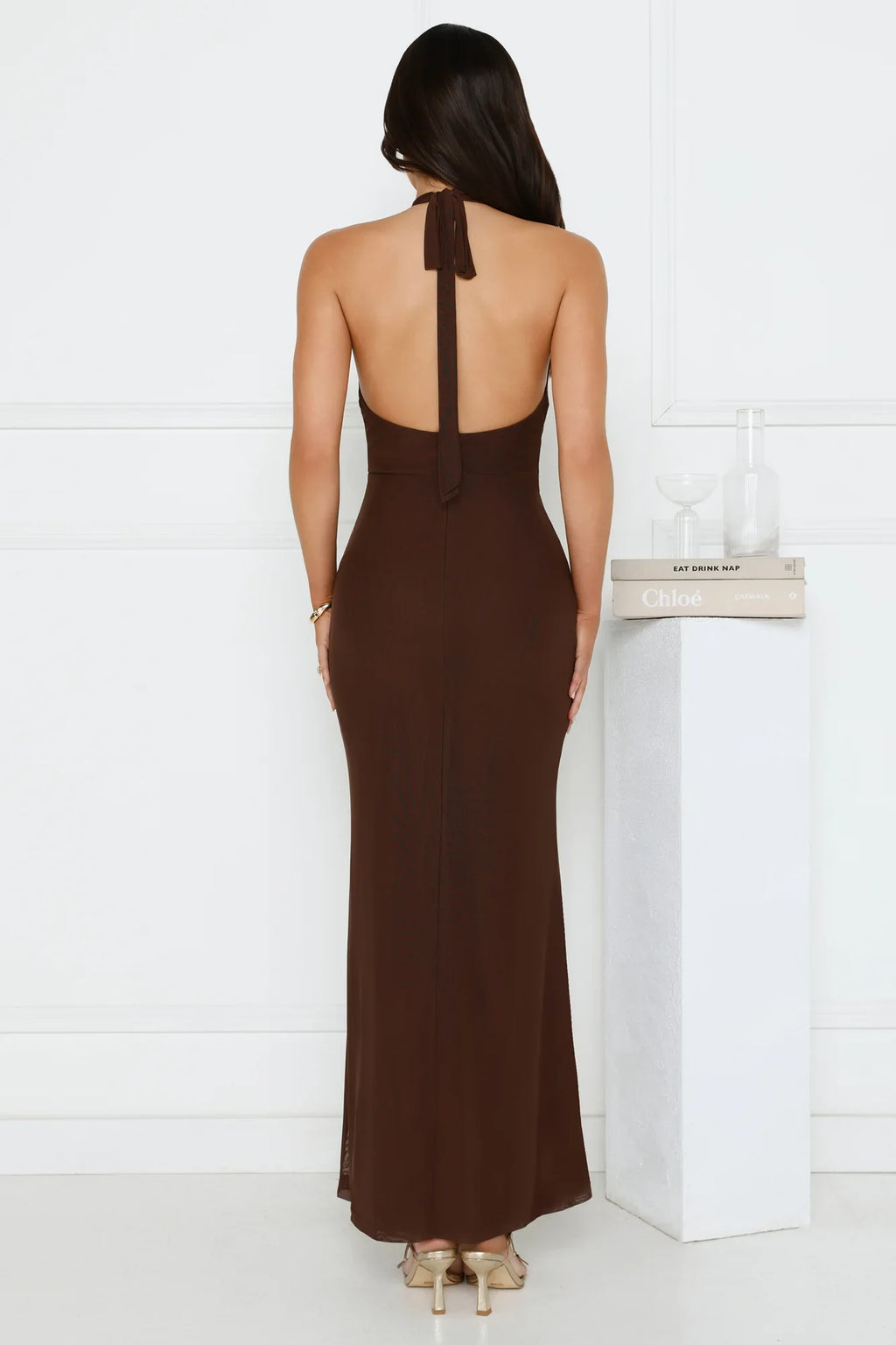 Daily Investment Halter Maxi Dress Brown