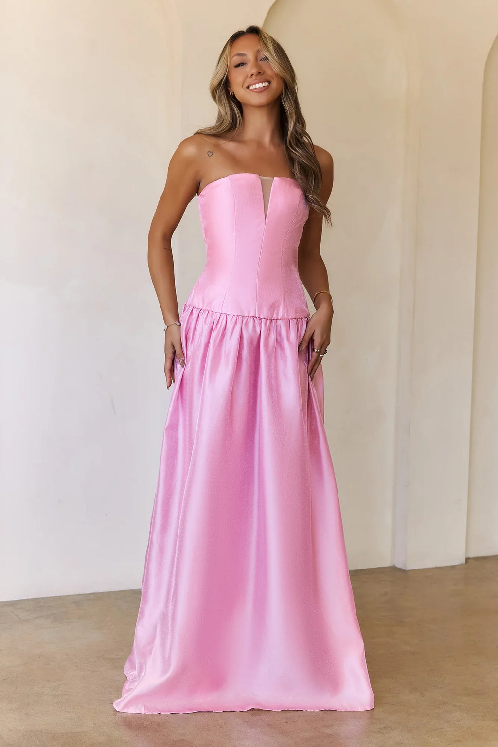 Princess Cut Strapless Maxi Dress Pink