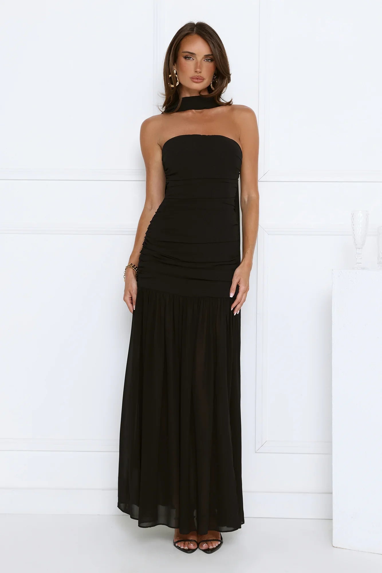 Soirée Glow Strapless Maxi Dress Black