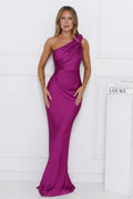 Chase Your Power One Shoulder Satin Maxi Dress Berry