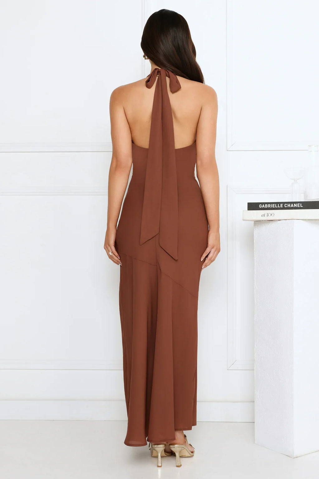 Polished Edge Halter Maxi Dress Brown
