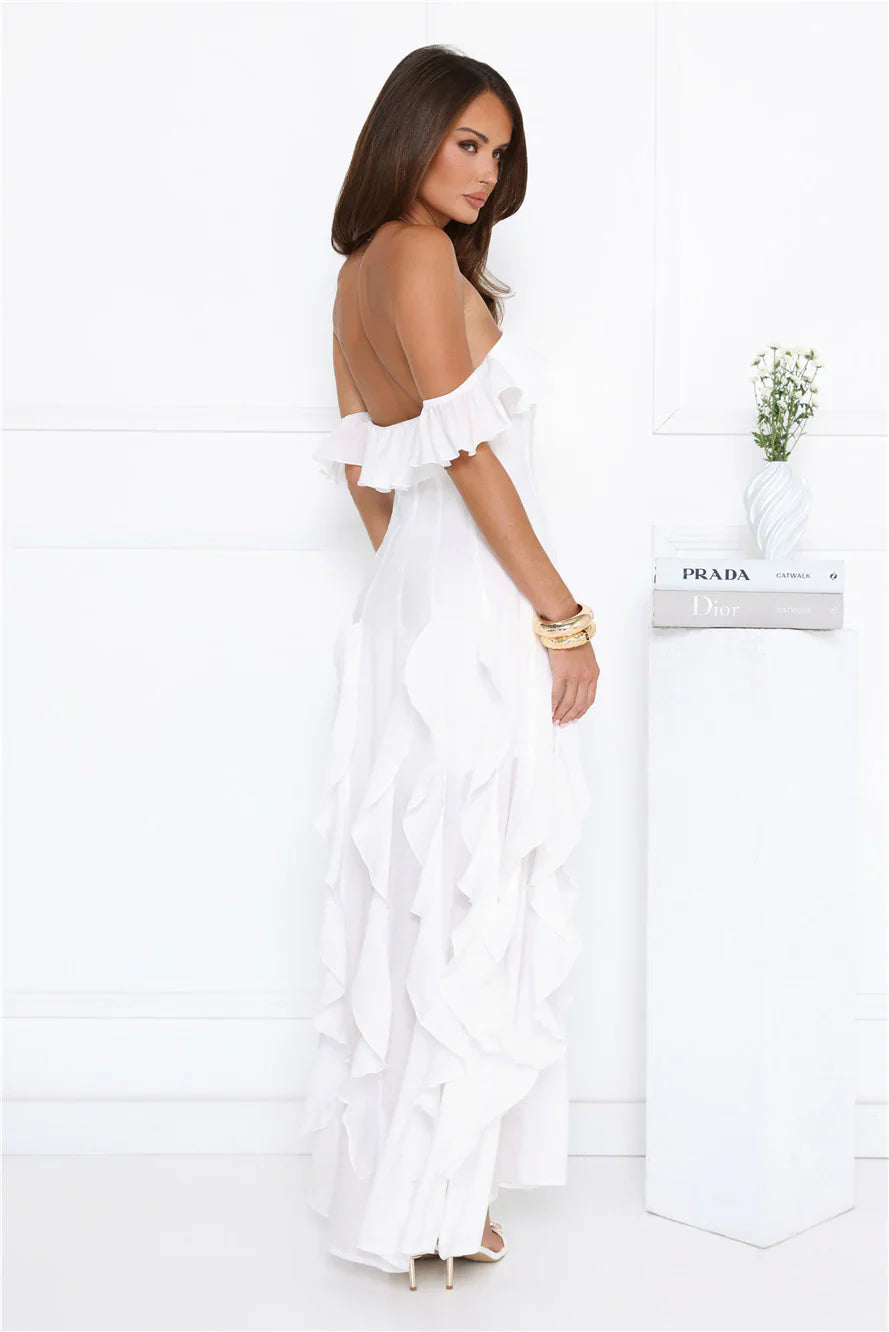 Village Of Sea Off Shoulder Maxi Dress White