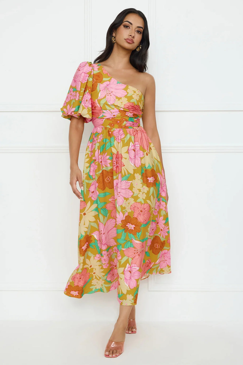 Coconut Crush One Shoulder Midi Dress Orange