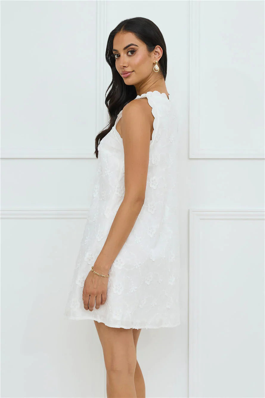 Seashell Chic Embroidered Mini Dress White
