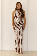 Heatwave Nights Halter Maxi Dress Brown
