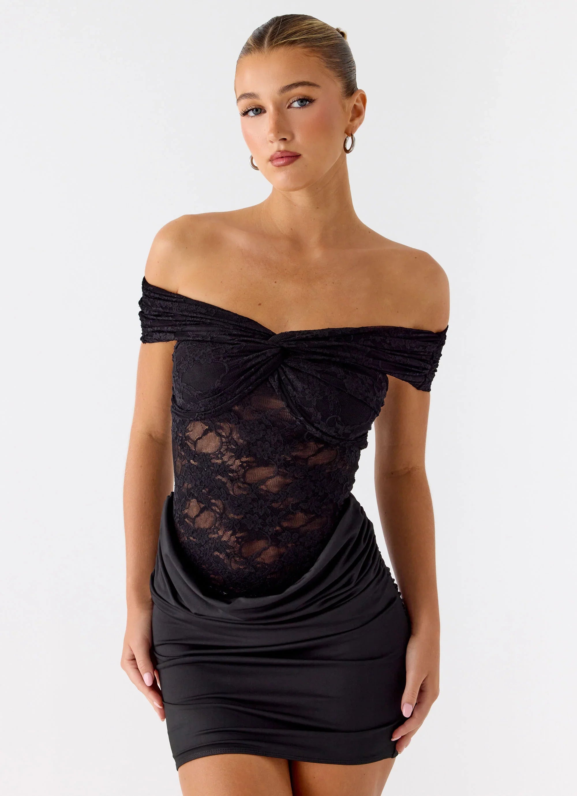 Either Way Off Shoulder Mini Dress - Black