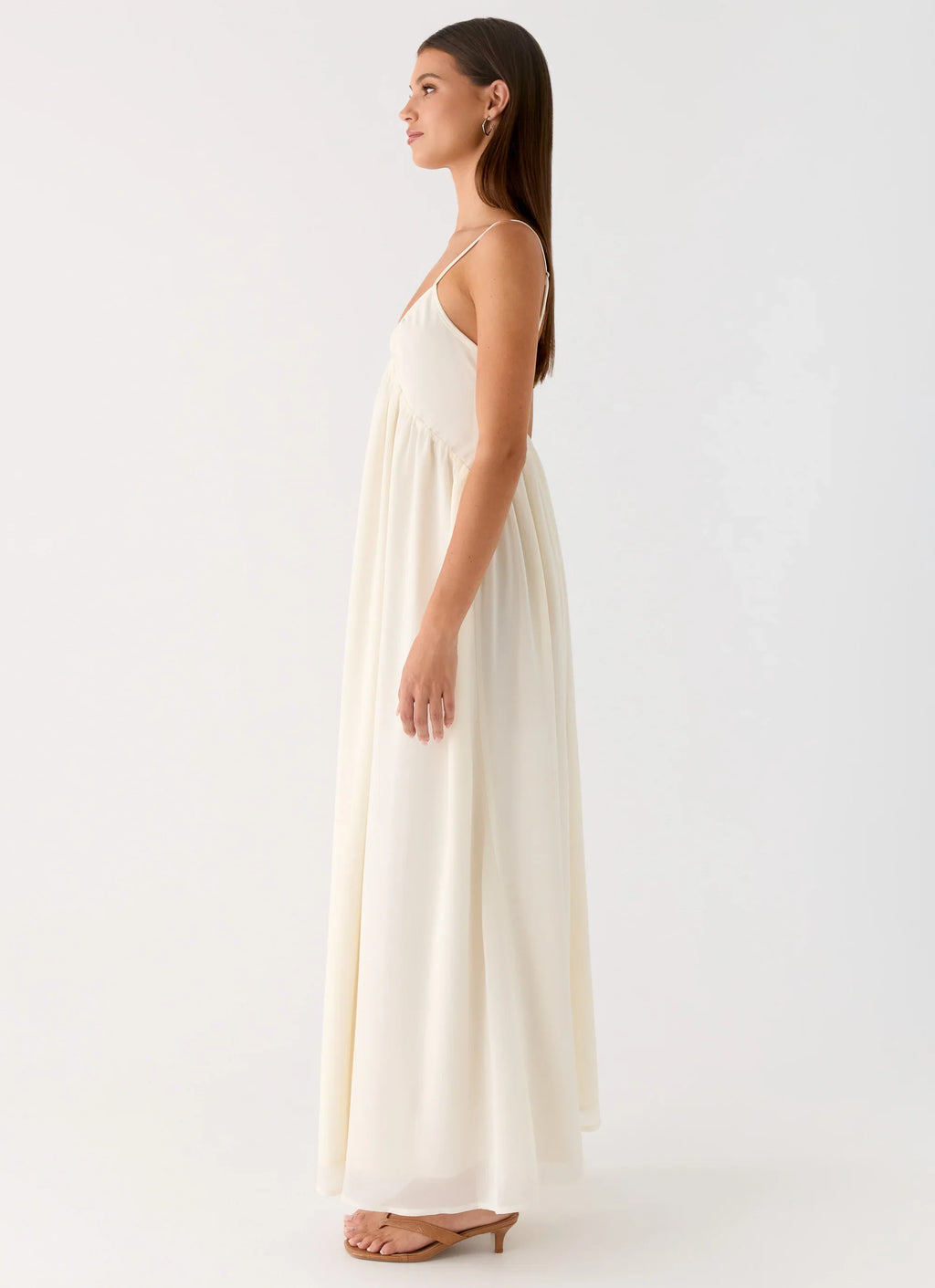 Whisperlight Chiffon Scooped Neck Maxi Dress - White