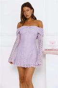 Starlit Dreams Lace Off Shoulder Mini Dress Lilac
