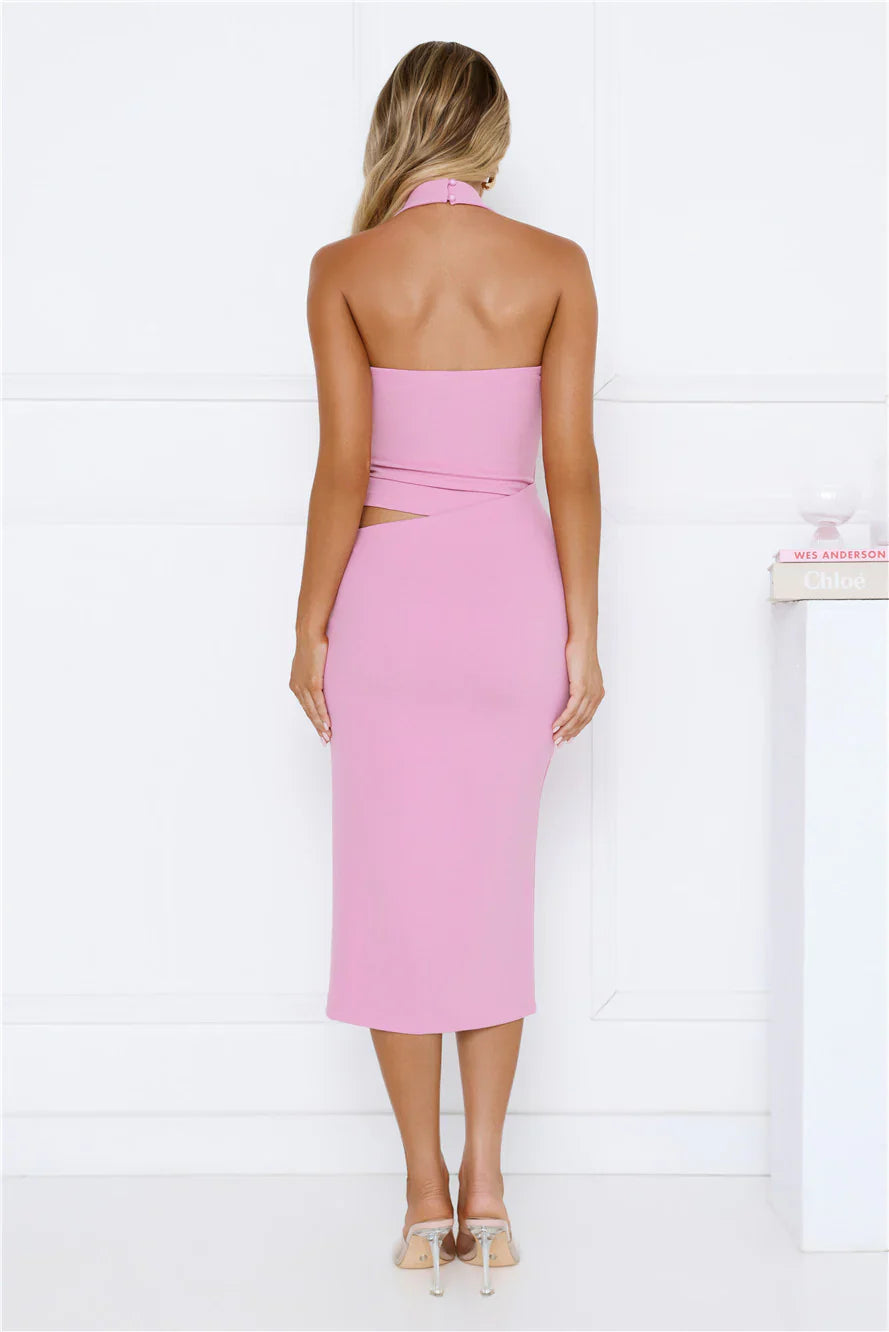 Trend Star Halter Midi Dress Pink