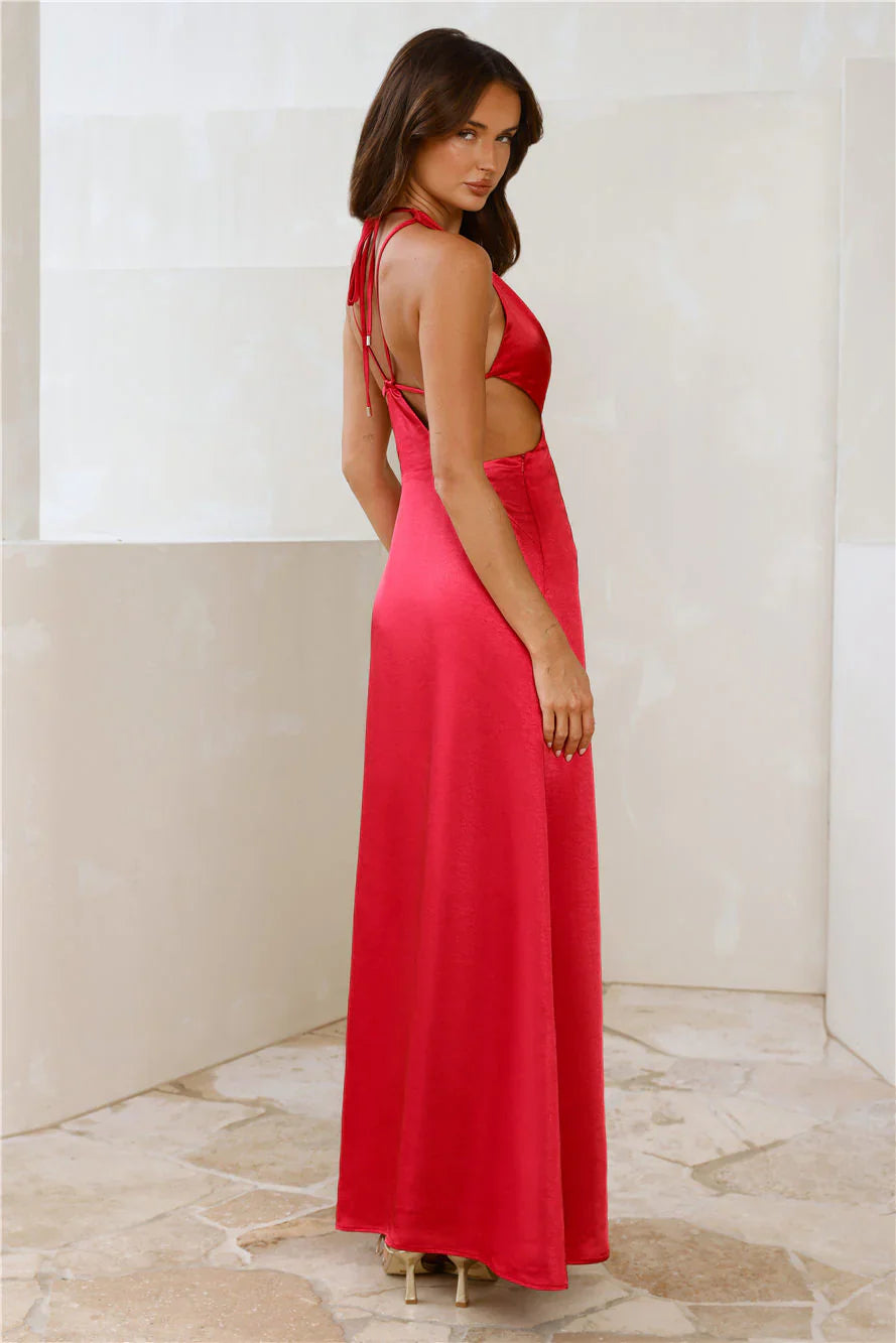Until The Sun Rises Satin Maxi Dress Red