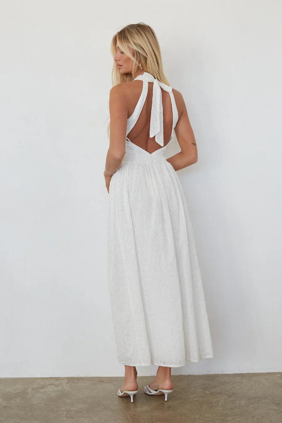Natasha Eyelet Halter Midi Dress