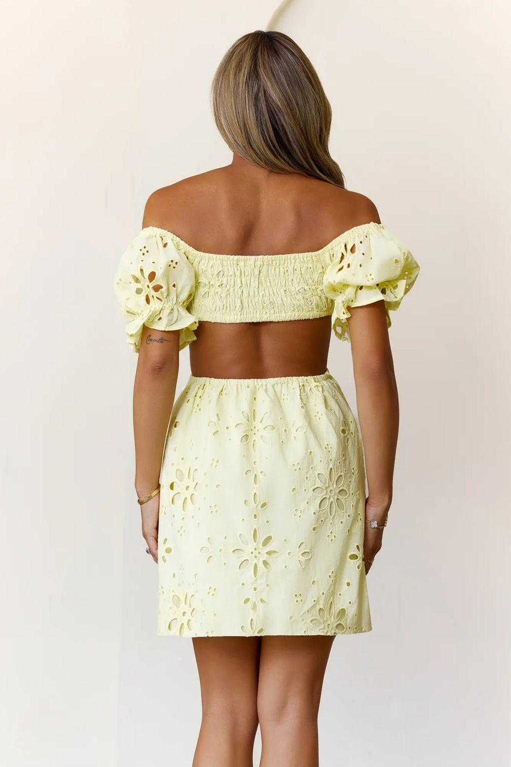 Love That Lasts Off Shoulder Embroidered Mini Dress Yellow